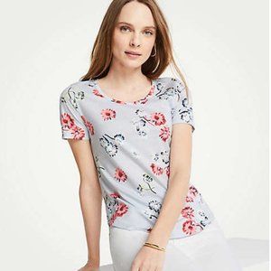 NEW NWT Ann Taylor Floral Scoop Neck Tee Color: Cool Peri